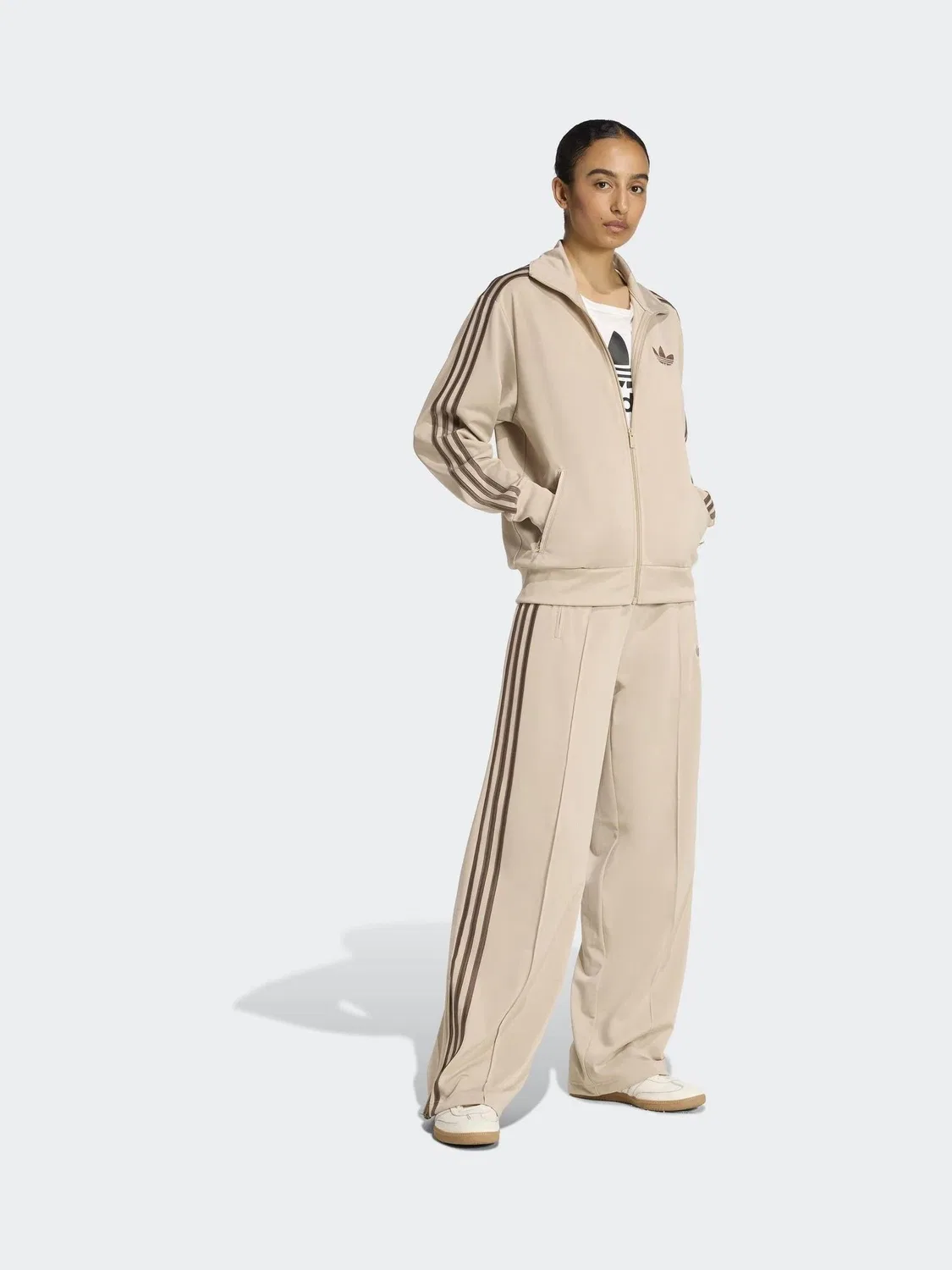 Брюки широкие Firebird Loose, adidas Originals, кремовый — фото 2