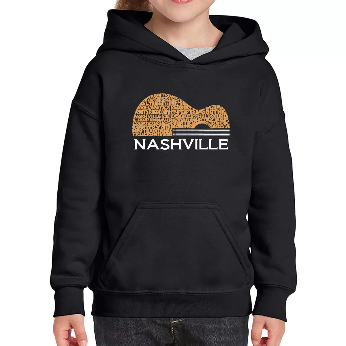 Детское худи для девочек с принтом Nashville Guitar LA Pop Art, Black