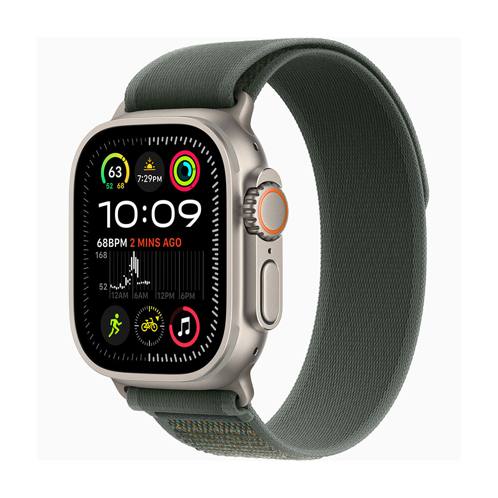 

Умные часы Apple Watch Ultra 2, 49 мм, GPS+Cellular, Natural Titanium Case/Green Trail Loop, M/L, Зеленый, Умные часы Apple Watch Ultra 2, 49 мм, GPS+Cellular, Natural Titanium Case/Green Trail Loop, M/L