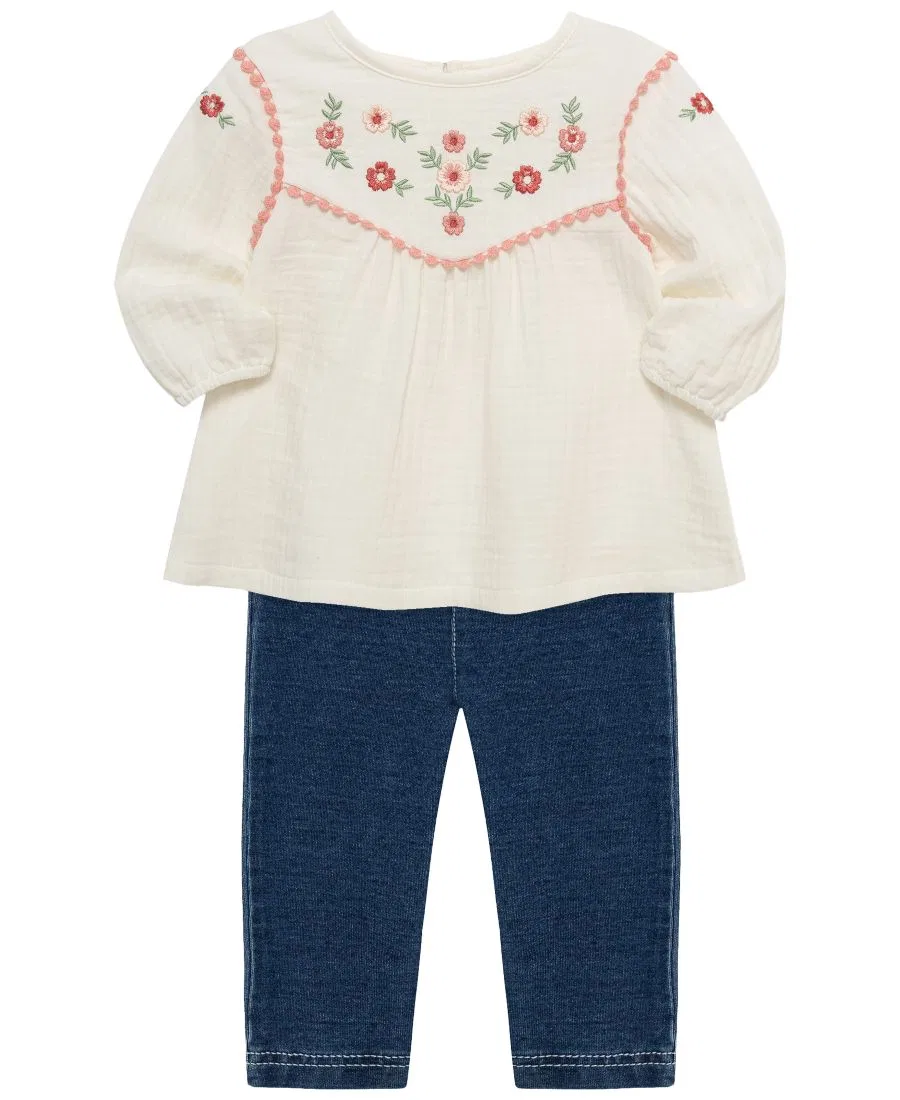 Комплект из туники и брюк с цветочным принтом Little Me, Denim White — фото 3
