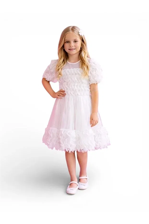 Детское платье для девочек с коротким рукавом Dıgıl Kids, White