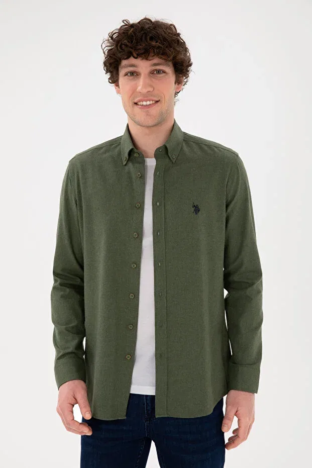 Мужская рубашка с длинным рукавом Basics U.S. Polo Assn., Khaki — фото 3