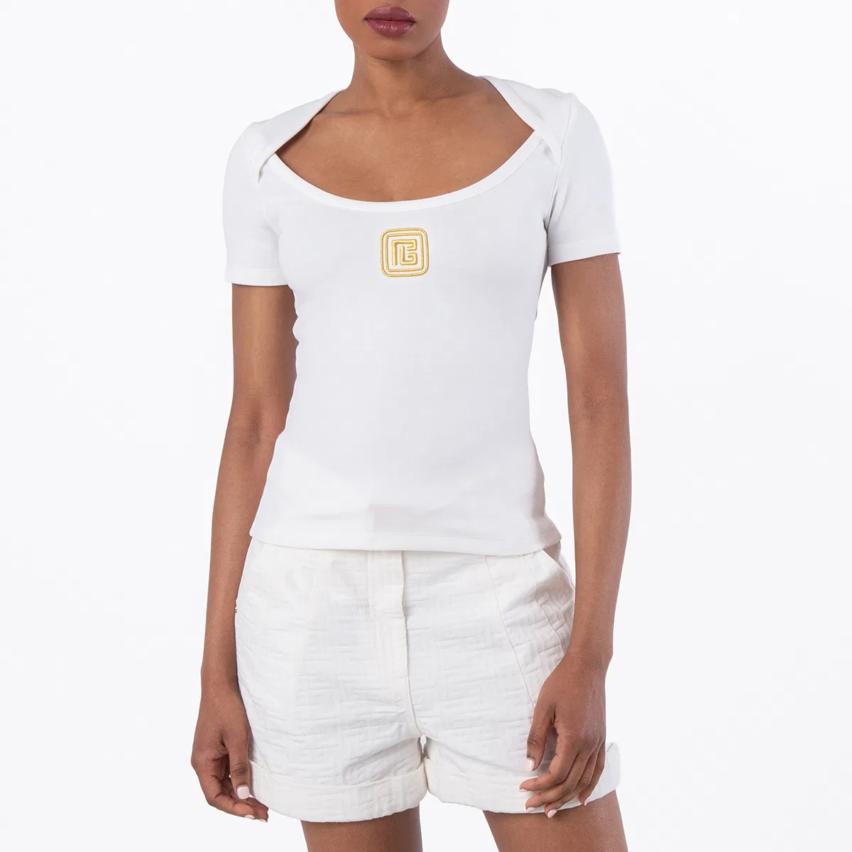 Футболка с вышивкой PB Logo Balmain, Blanc Or