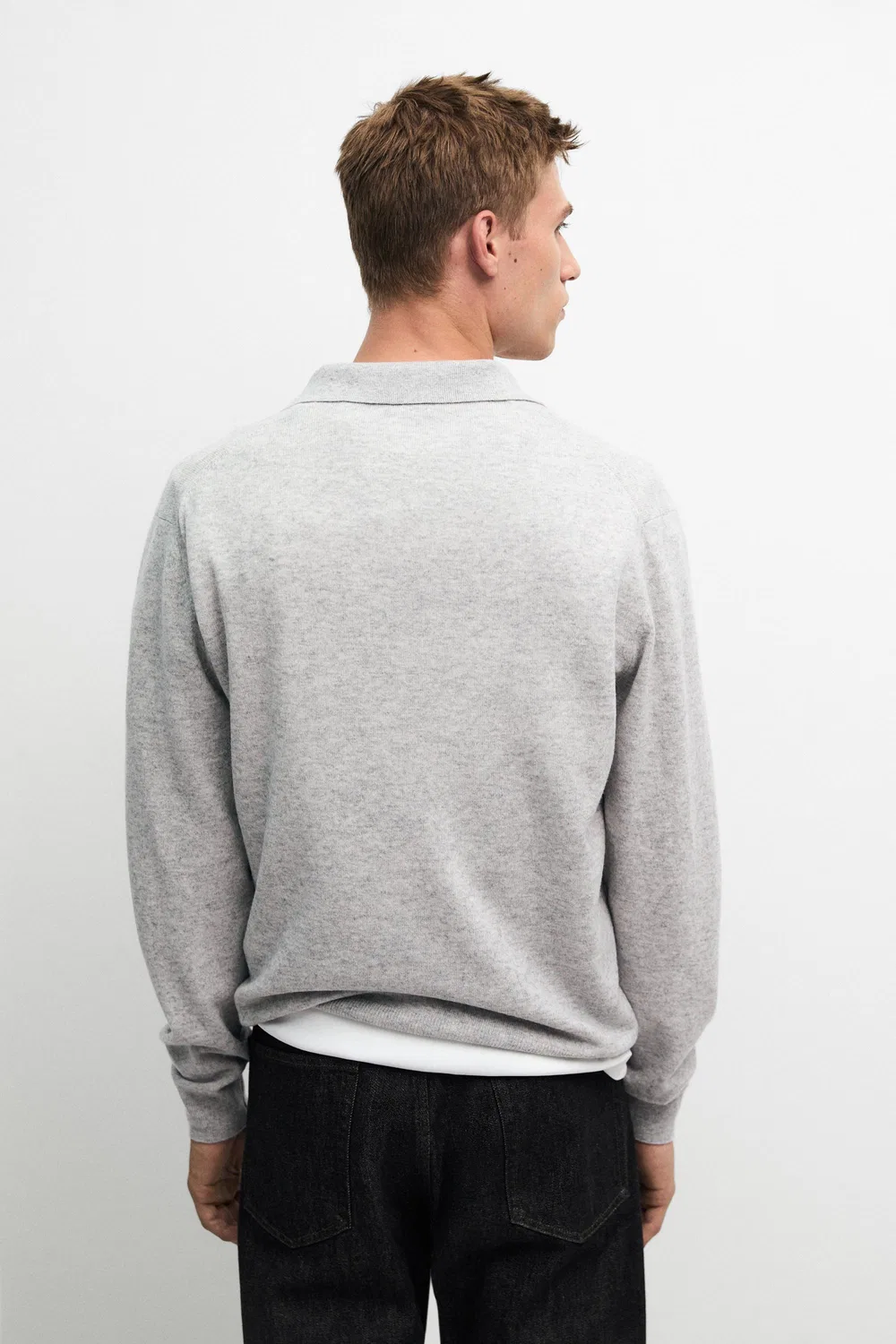 Поло-свитер Massimo Dutti Wool Blend Knit, серый меланж — фото 4