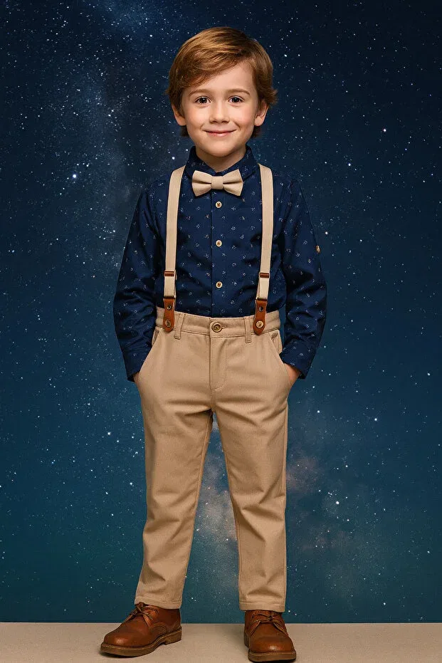 Детский комбинезон для девочек с принтом Çelix Kids, Navy Blue-Beige