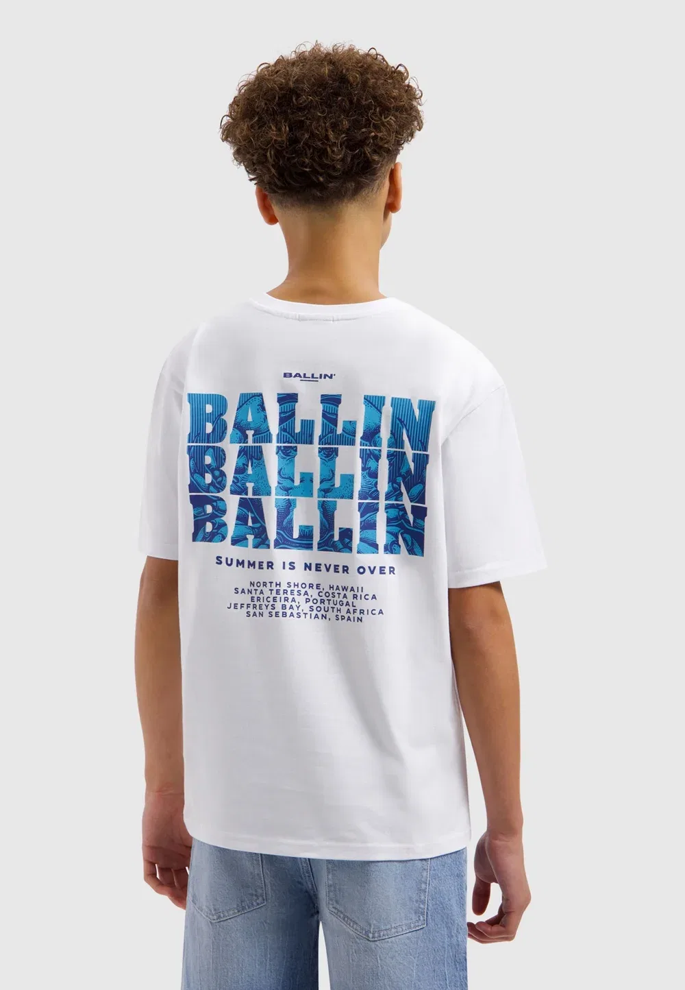 Футболка свободного кроя с круглым вырезом и принтом Ballin, White — фото 2