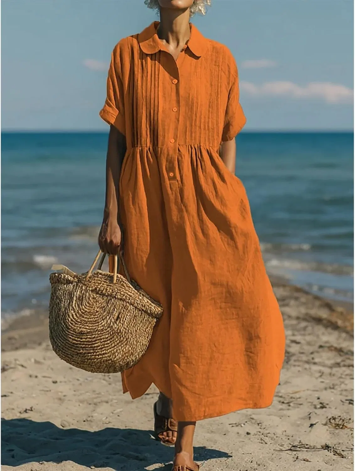 Женское платье-рубашка с отложным воротником Casual Summer, Yellow — фото 2