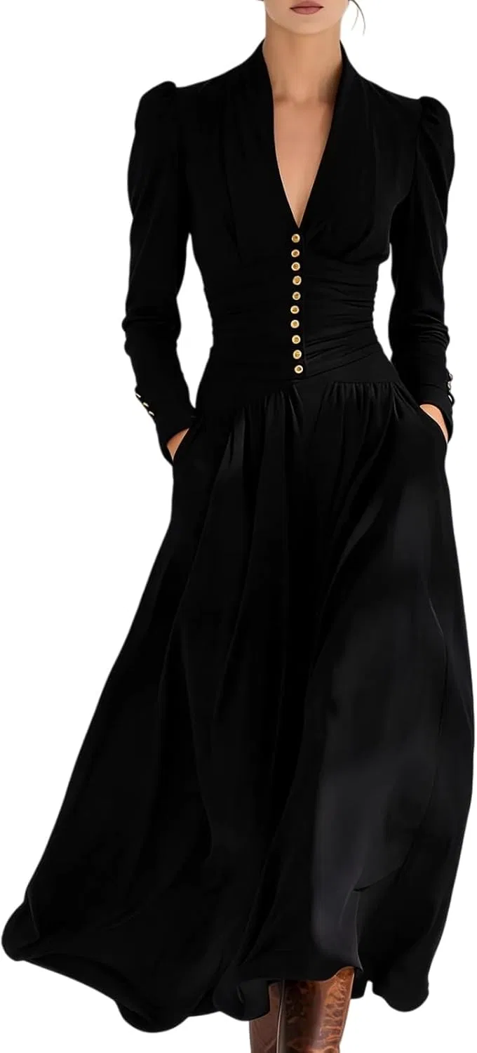 Женское повседневное платье макси с запахом Retro Western Cowboy Style, Black