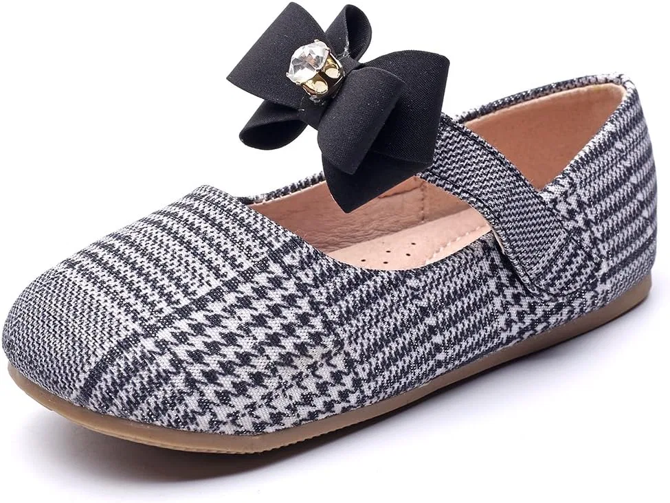 Детские балетки для девочек с принтом Marry Jane Flat Slip on School Ballerina Shoes Chiximaxu, Black Bowknot