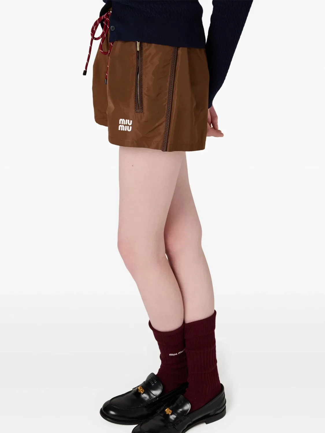 Шорты из переработанного полиэстера Miu Miu, коричневый — фото 4