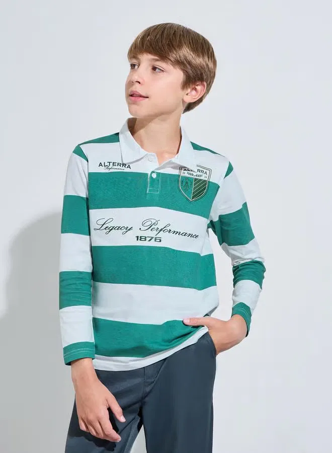 Футболка поло с длинным рукавом с принтом полоска Teen boys striped long-sleeve polo t-shirt Styli, мультиколор
