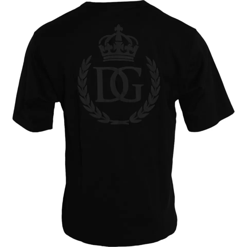 Мужская футболка с принтом логотипа Black Logo Embossed Cotton Crew Neck Dolce & Gabbana, черный