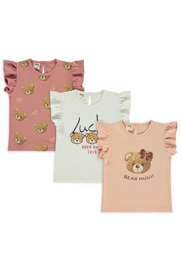 Детский для девочек комплект футболок с принтом Teddybear Civil Baby, Salmon — фото 3