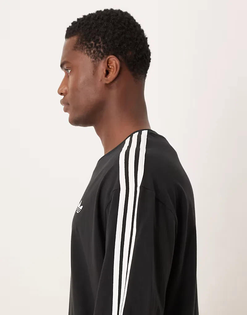 Футболка Adidas Originals оверсайз с тремя полосками, черный — фото 4