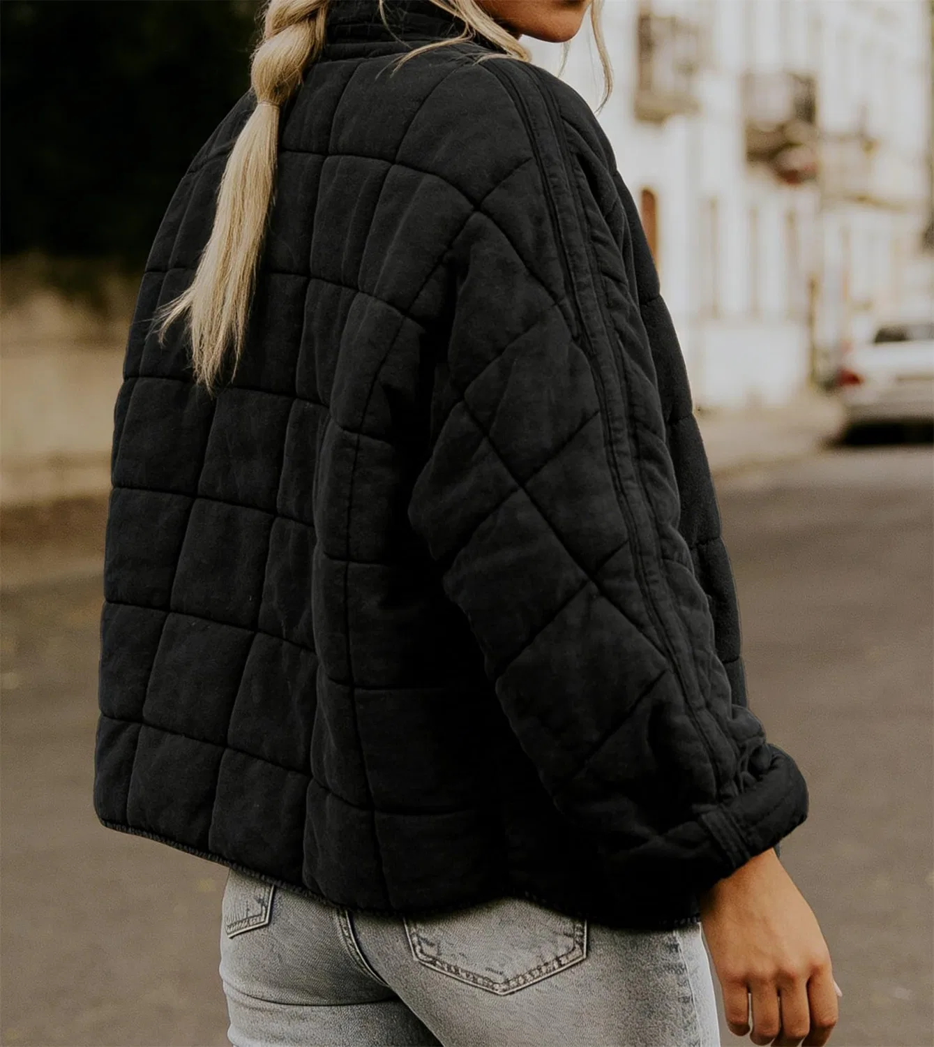 Женское стеганое пальто с воротником-стойкой Oversized Coats, bianco — фото 4
