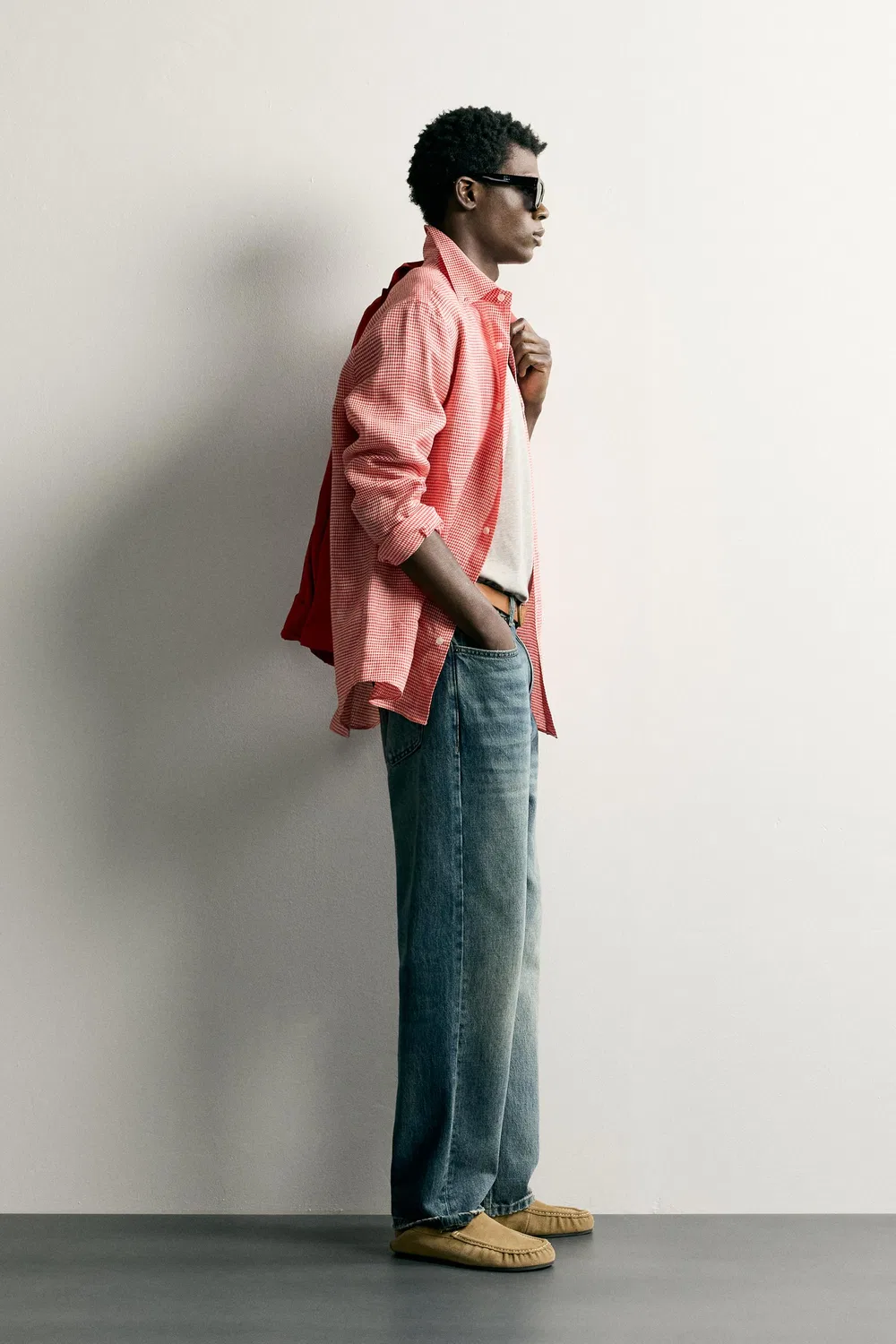 Рубашка в клетку, 100% лен, стандартный крой. ZARA, Red — фото 4