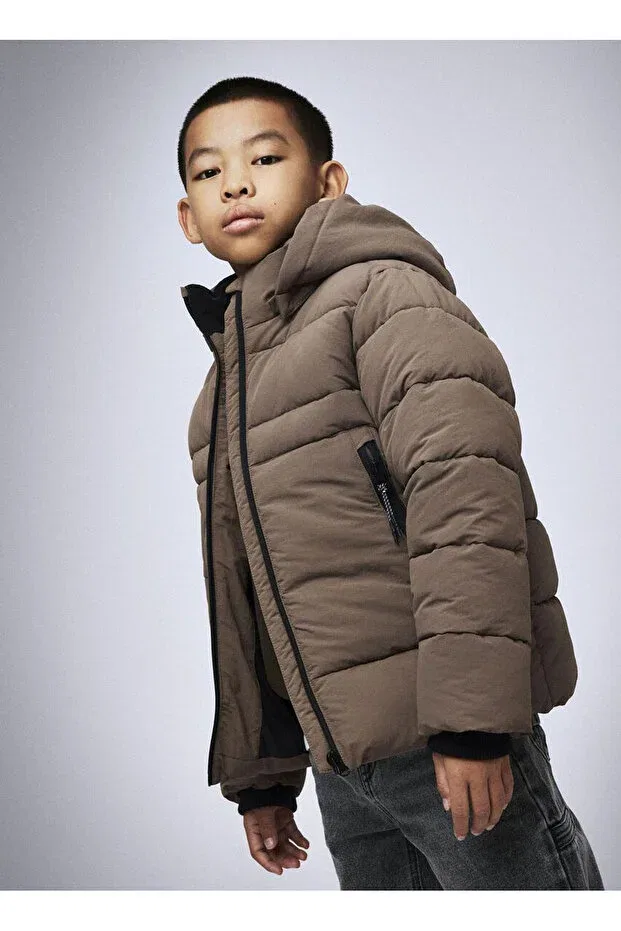 Детский пуховик для девочек с принтом Puffer Name It, Brown