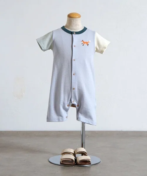 Детский боди-комбинезон с вышивкой лисы Hoppetta, Light Blue