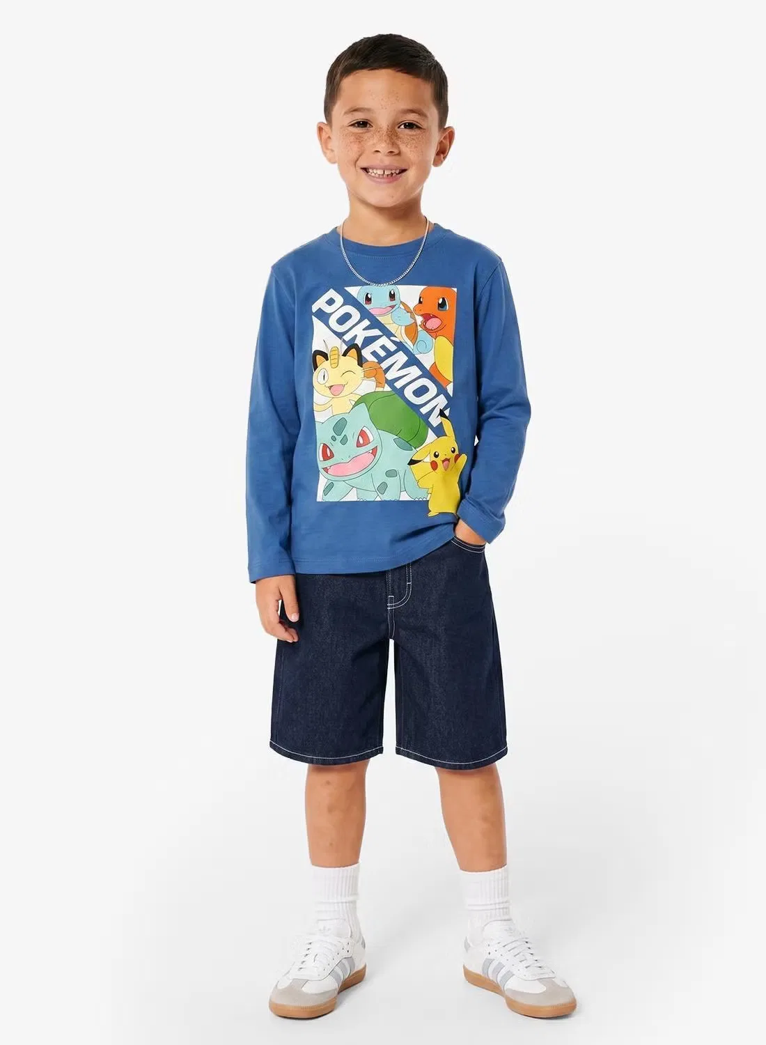 Футболка с длинным рукавом с принтом Pokemon Name It, синяя
