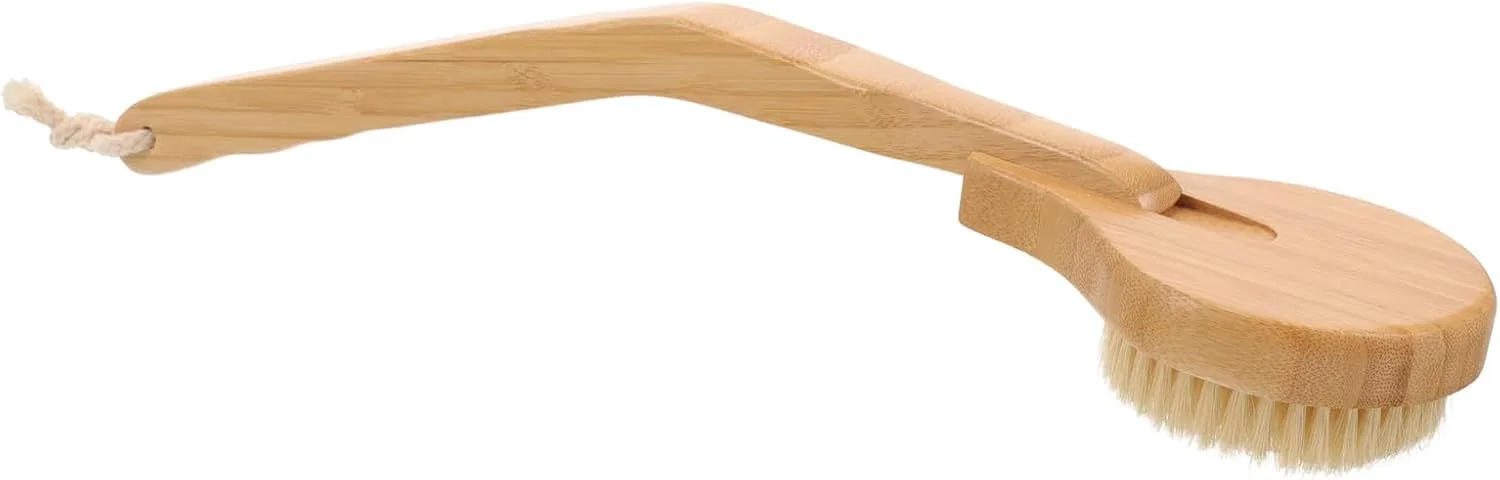 Щетка для тела с длинной ручкой, Beavorty, с натуральной щетиной, 42x8.5x4 см, Khaki