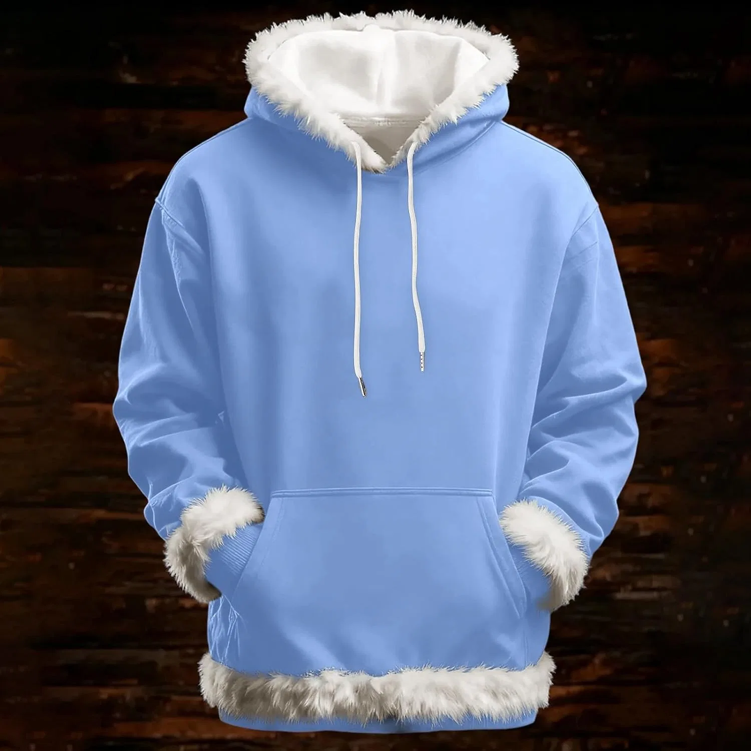 Женский свитшот с меховой отделкой Christmas Hoodie, светло-синий — фото 2
