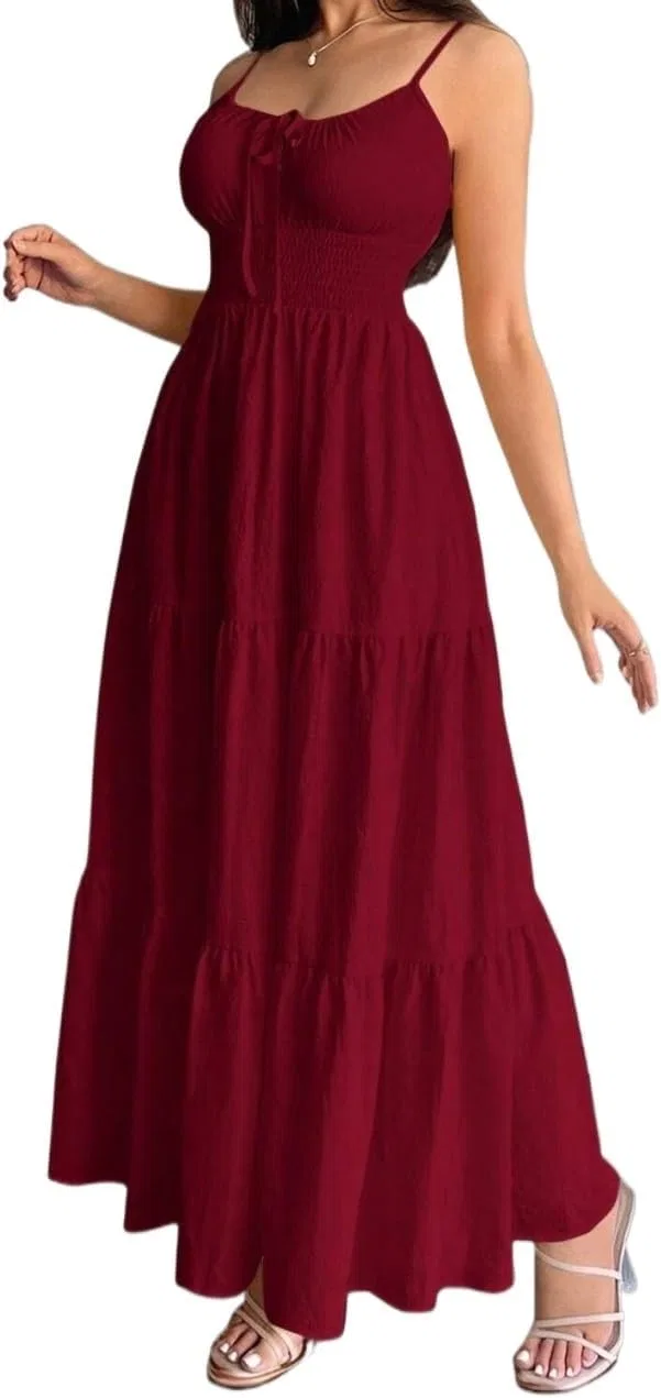 Женское платье-комбинация с рюшами A-Line, Burgundy