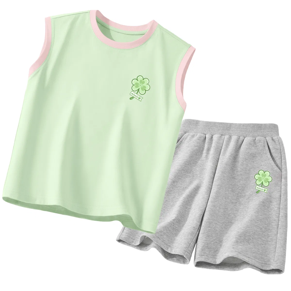 Спортивный костюм для детей, Crew Neck, Disney, Di Three Leaf K Pink Green+Di Three Leaf K Gray