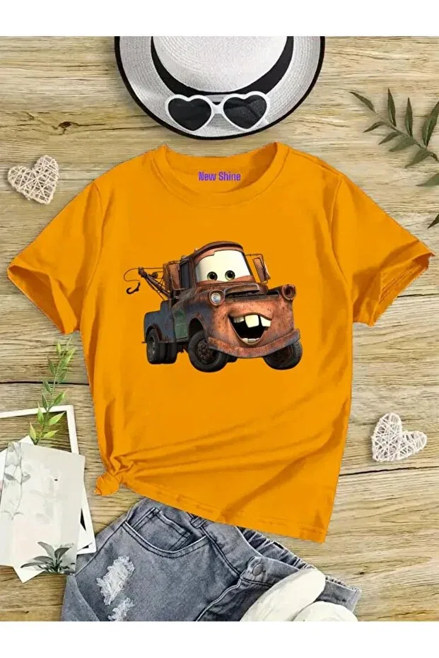 Детская футболка для девочек с принтом Car Printed Oversize Children's T-Shirt New Shine, Orange