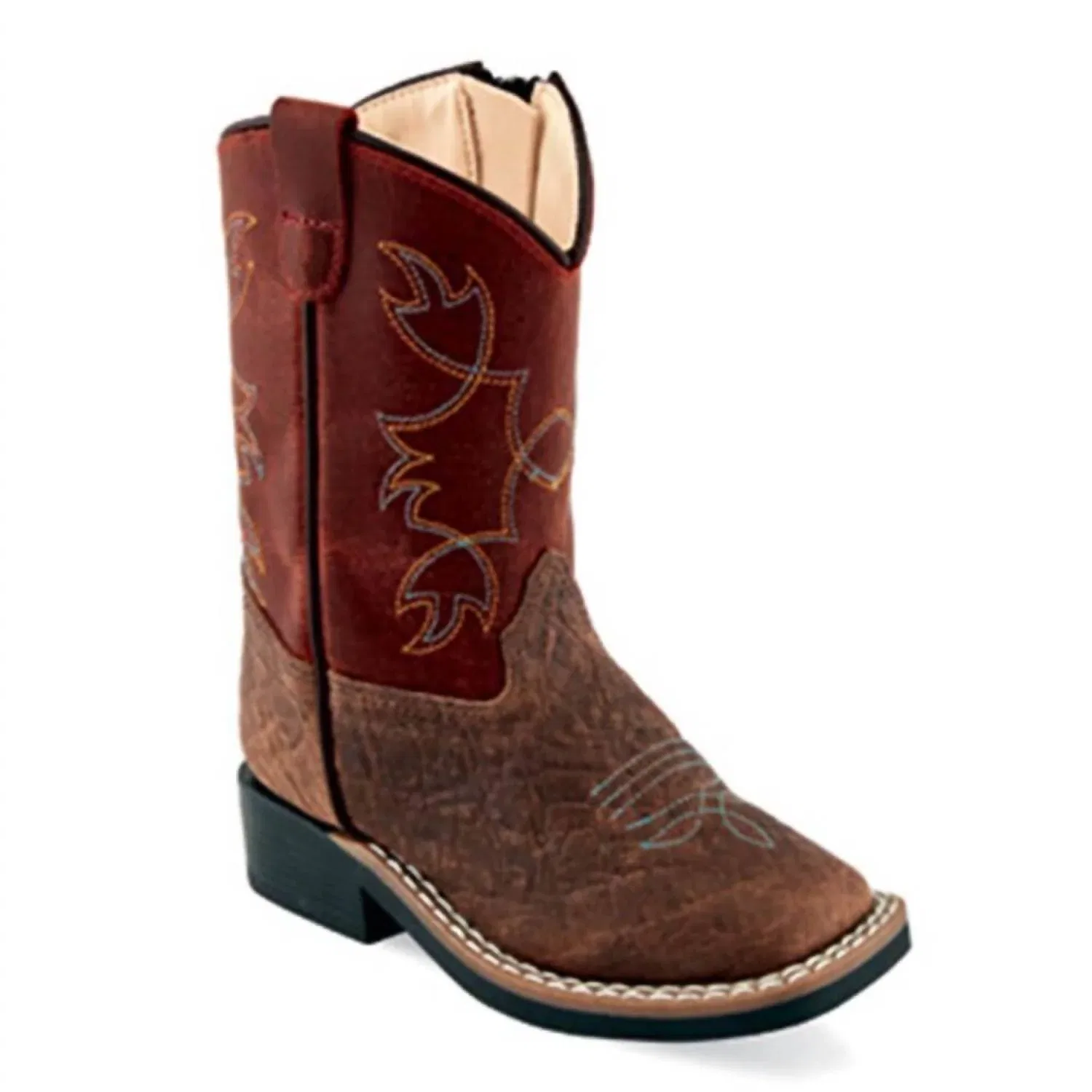 Детские ковбойские сапоги из кожи с молнией сбоку Old West, Brown Orange