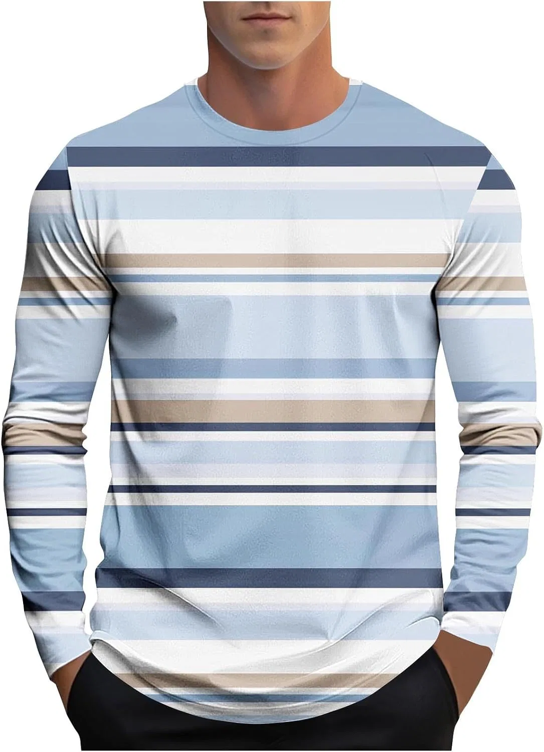 Мужская футболка с цветными блоками и полосками, Light Blue-4