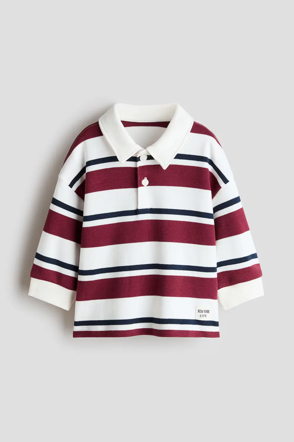 Хлопковая рубашка для регби H&M, Weiß/Dunkelrot Gestreift