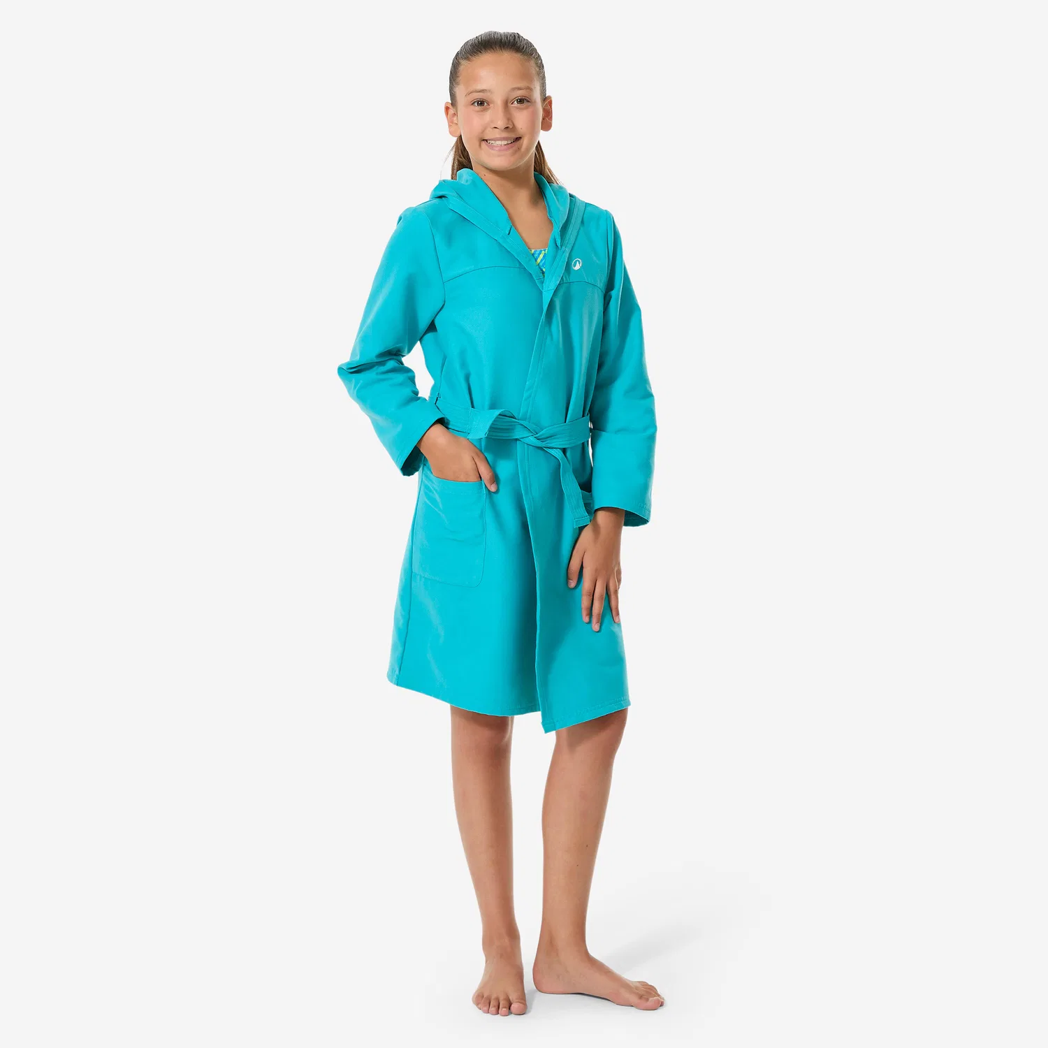 Детский компактный халат с капюшоном из микрофибры Decathlon, Aquamarin — фото 2