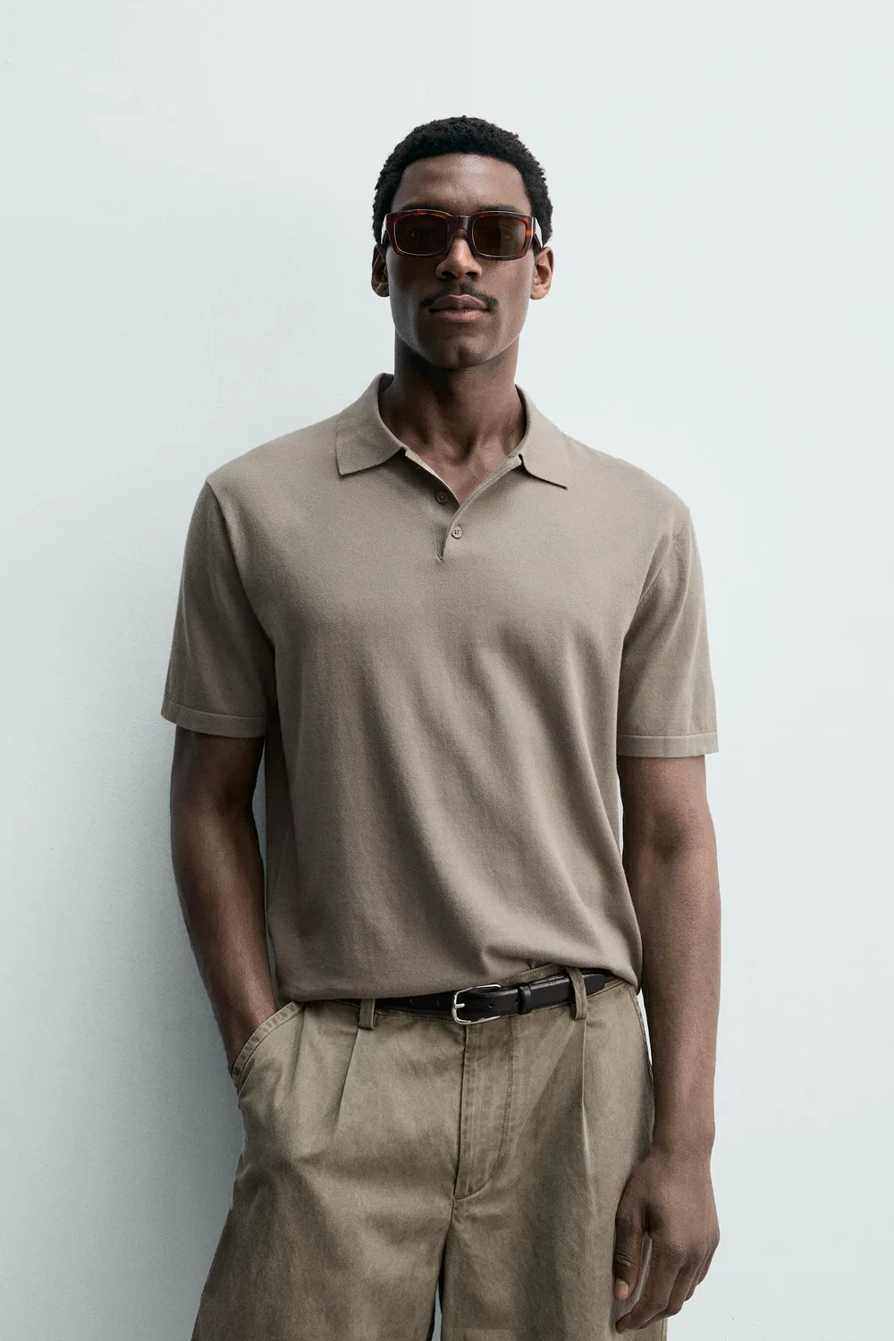 Поло из трикотажа из хлопковой смеси, стандартного кроя ZARA, Washed Green — фото 2