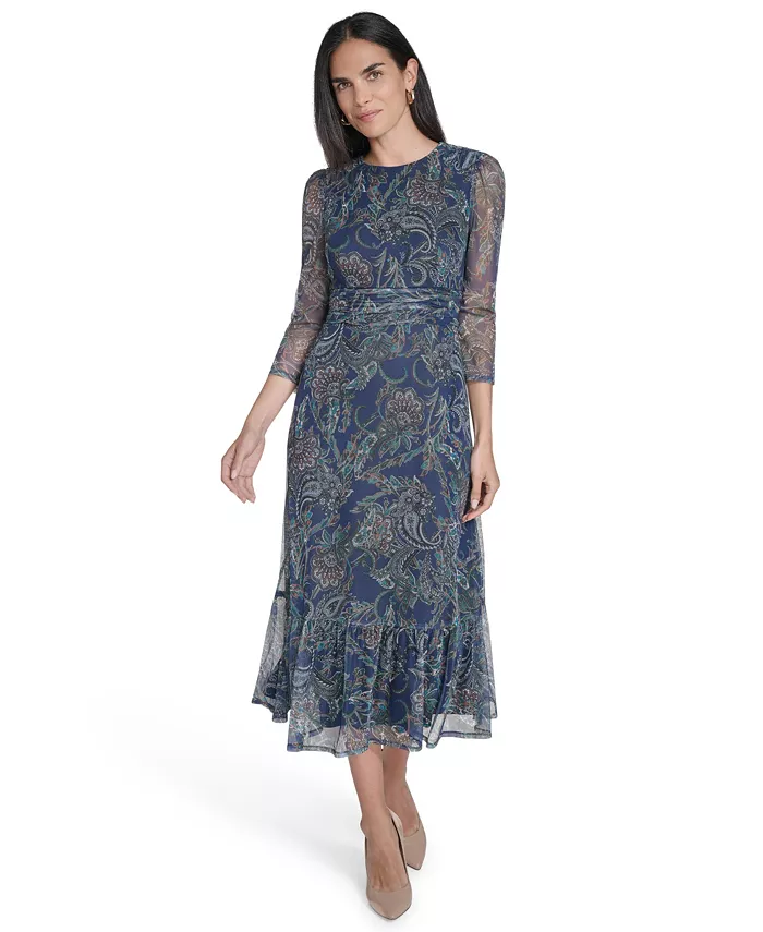 

Женское платье с буфами на рукавах и сборками Jessica Howard, синий