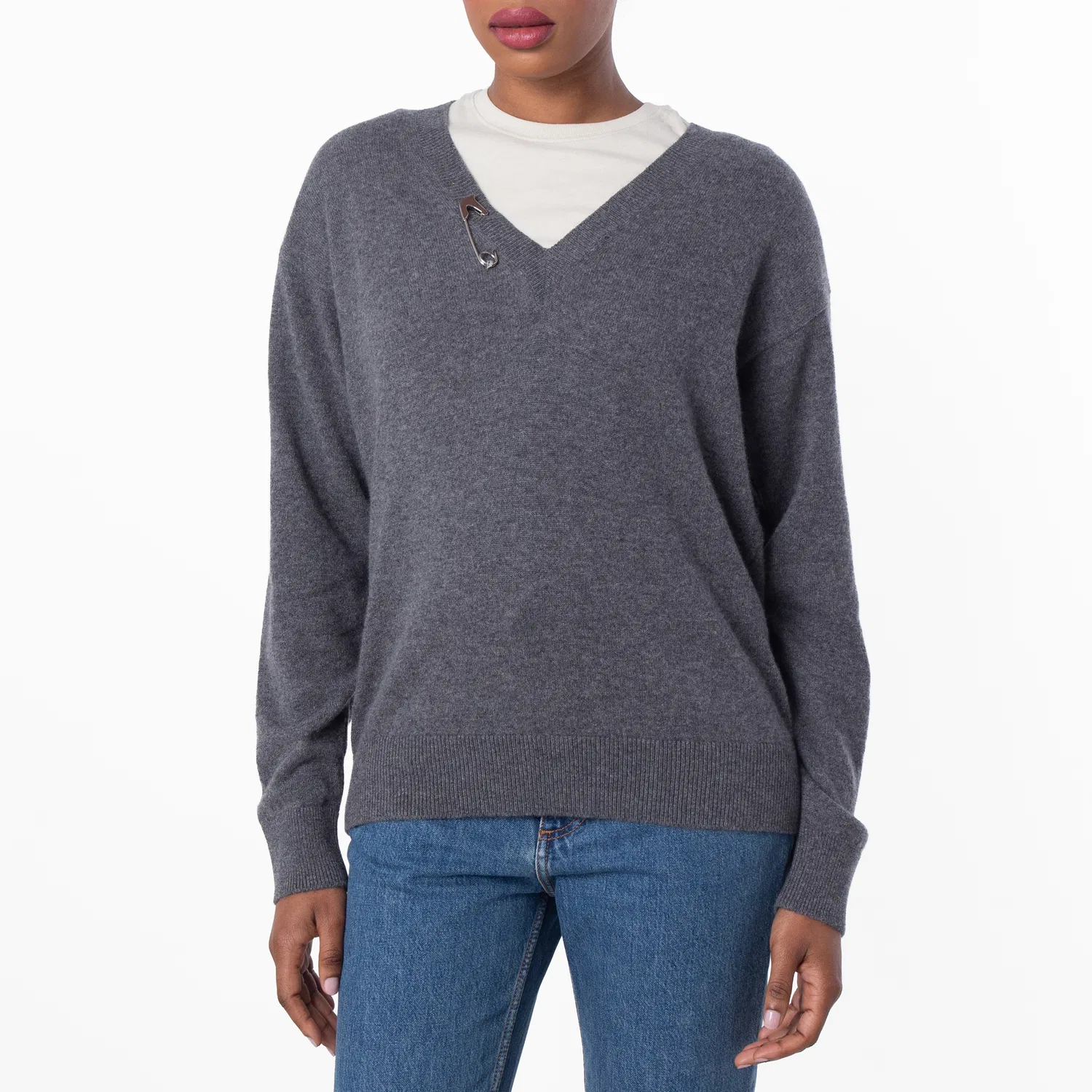 Джемпер женский с V-образным вырезом из кашемира V-Neck Cashmere Jumper Burberry, Charcoal