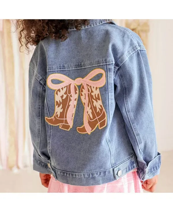 Детская куртка для девочек с длинным рукавом Cowgirl Cutie Patch Western Denim Jacket Sweet Wink, Denim — фото 4