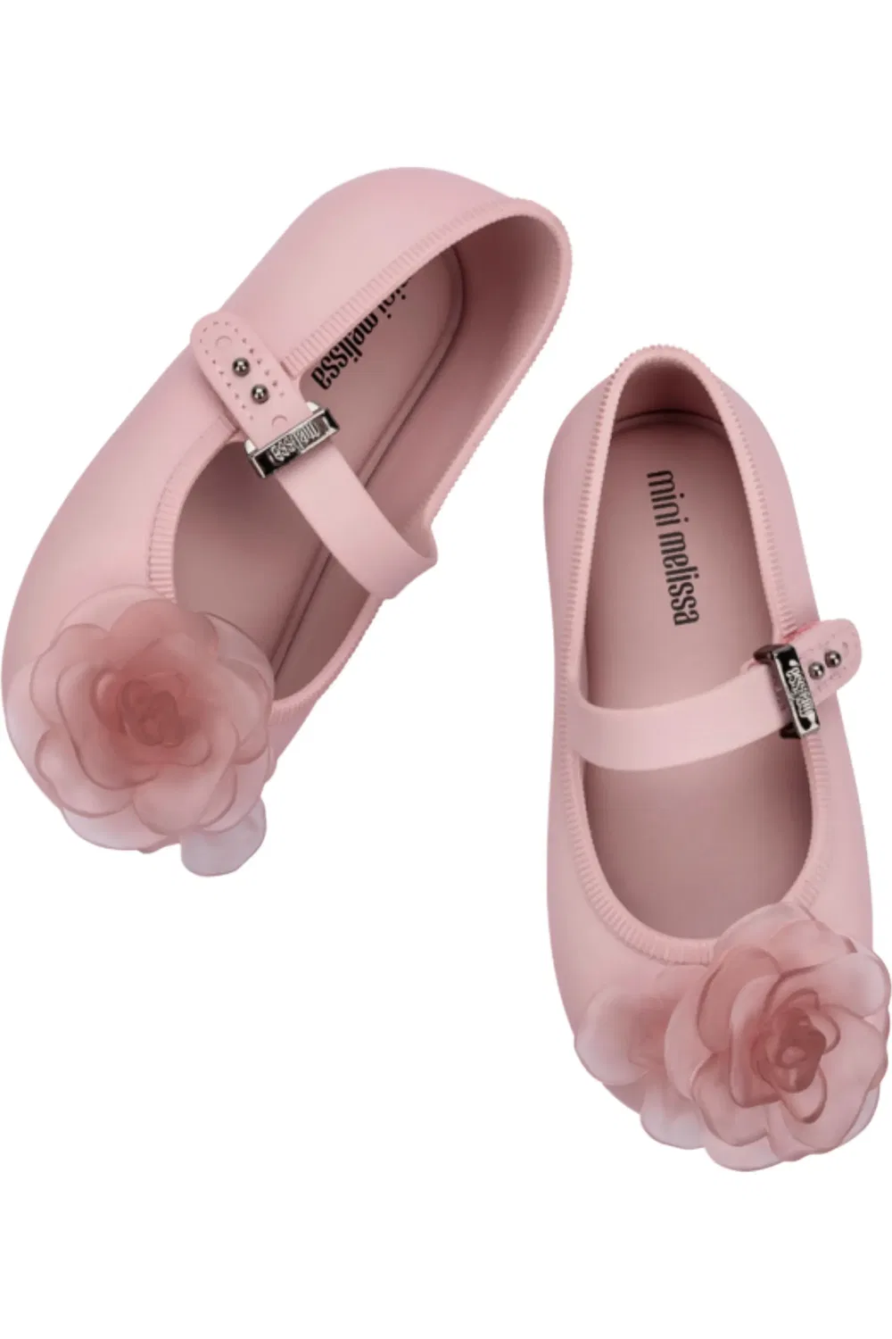 Детские туфли балетки на плоской подошве с цветочными аппликациями Mini Melissa, розовый — фото 3