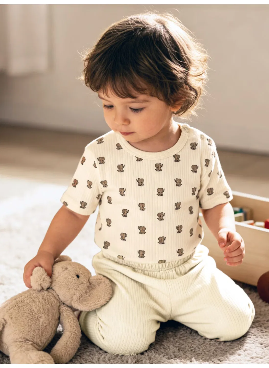 Комплект футболка и пижама с коротким рукавом с принтом Babies Basic, кремовый — фото 2