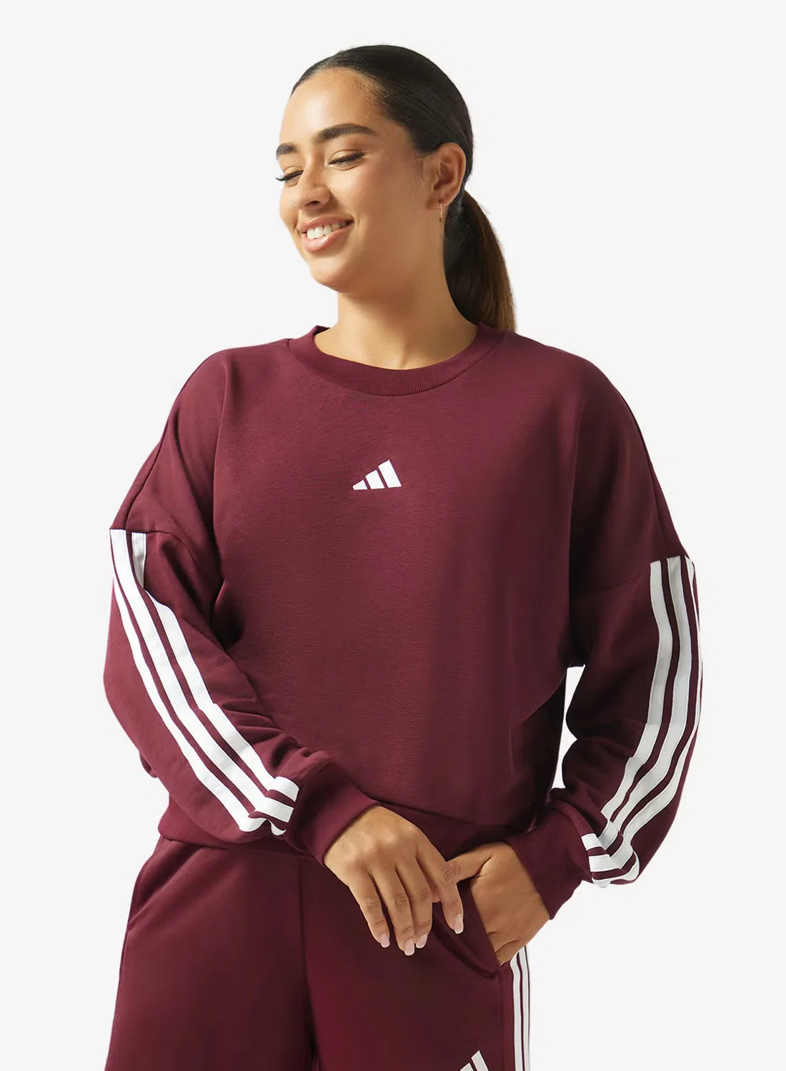 Свитшот с полосами 3 stripe essential french terry Adidas, бордовый