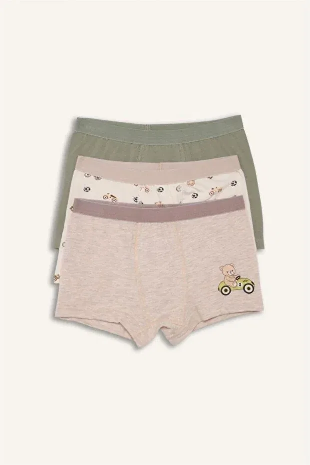 Детские боксеры для мальчиков с принтом 3 шт. Bear printed combed cotton 3-piece boxer boy's g8559a826sp Defacto, Lt.Green