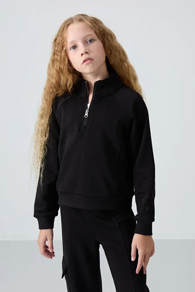Детский спортивный комплект для девочек с вышивкой Black Cotton Hairy Inside Soft Textured Standard Fit Embroidered Girl's Tracksuit Set Tommy Life, Black Black — фото 3