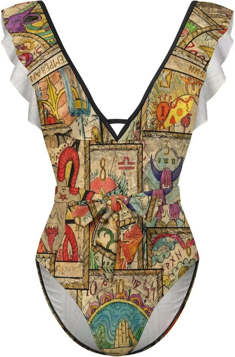 Женский цельнокроеный купальник с змеиным принтом Old Tarot Cards, Style-9 — фото 4