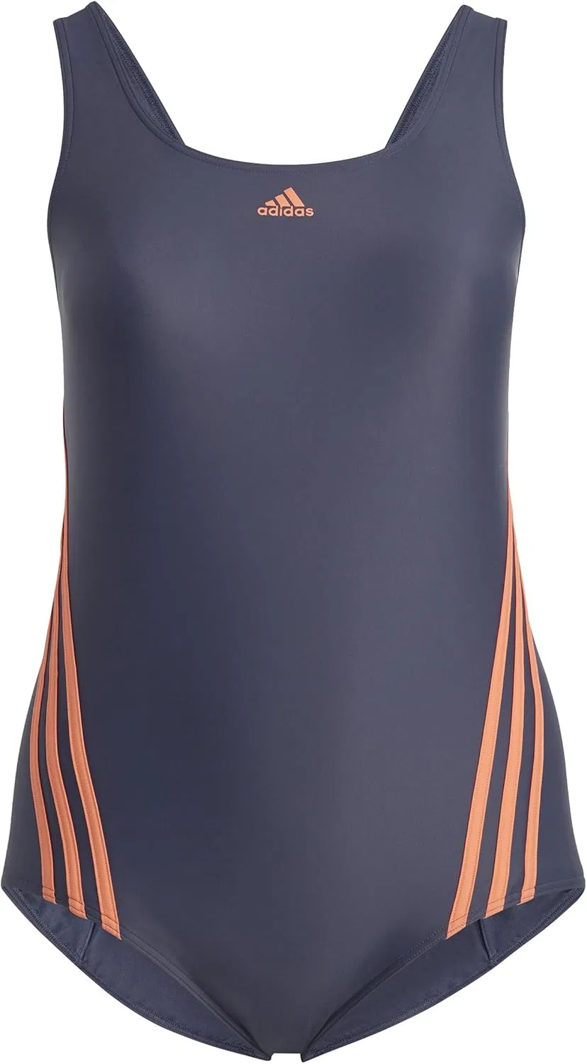 Женский цельный купальник с тремя полосками adidas, Shadow Navy/Coral Fusion — фото 3