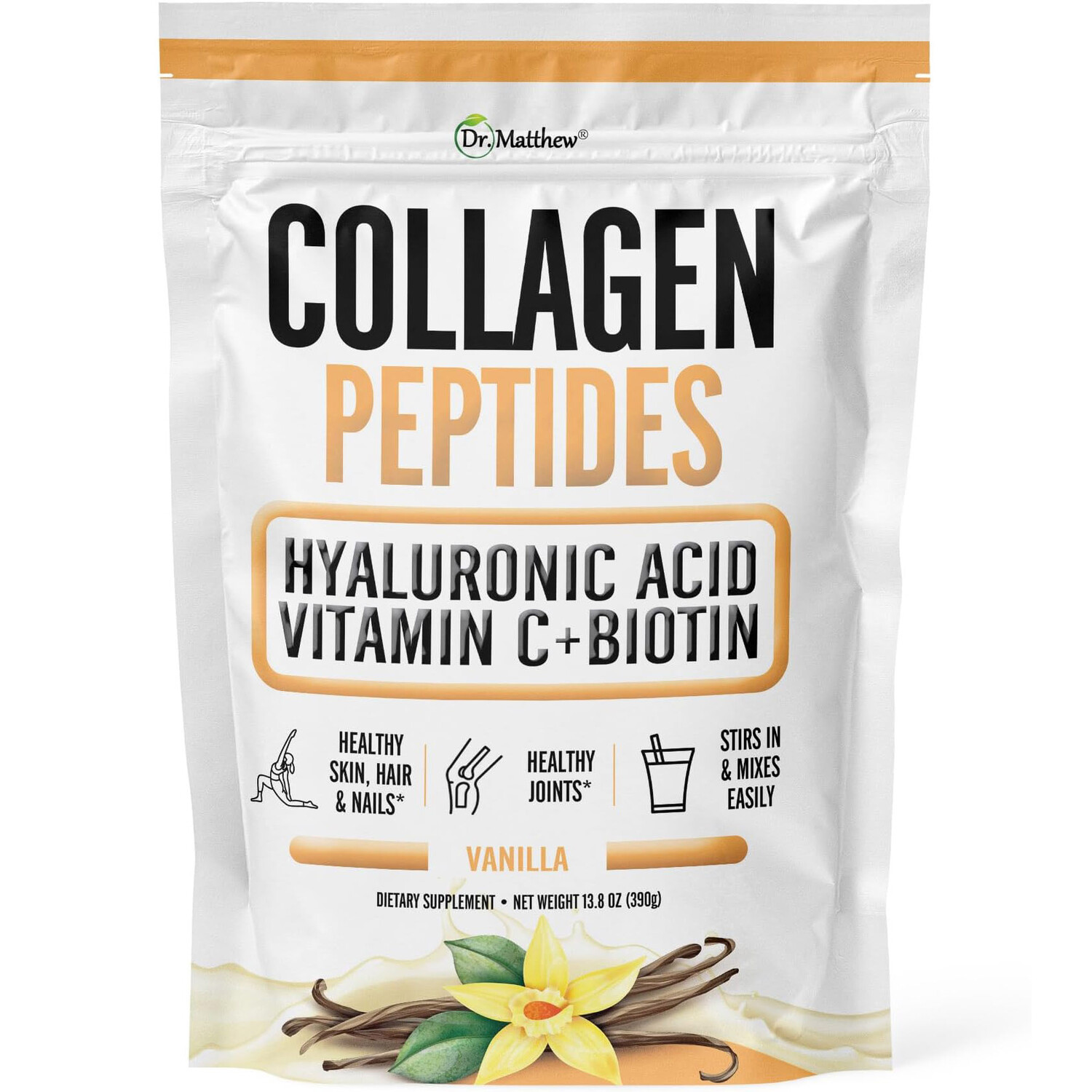 

Коллаген Dr. Matthew Flavored Vanilla Powder With Hyaluronic Acid, Vitamin C & Biotin, 390 гр