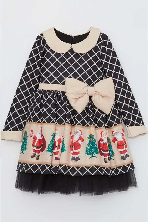 Детское платье для девочек с принтом Santa Claus Printed Riccotarz, Black — фото 4