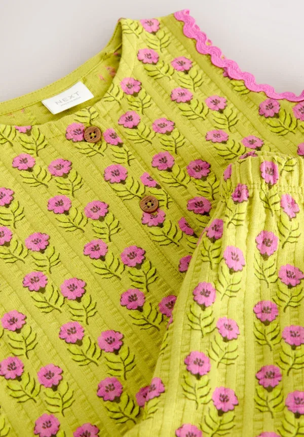 Комплект жилет и шорты с цветочным принтом Regular fit - peplum vest and shorts set Next, green pink flower, зеленый/розовый — фото 4