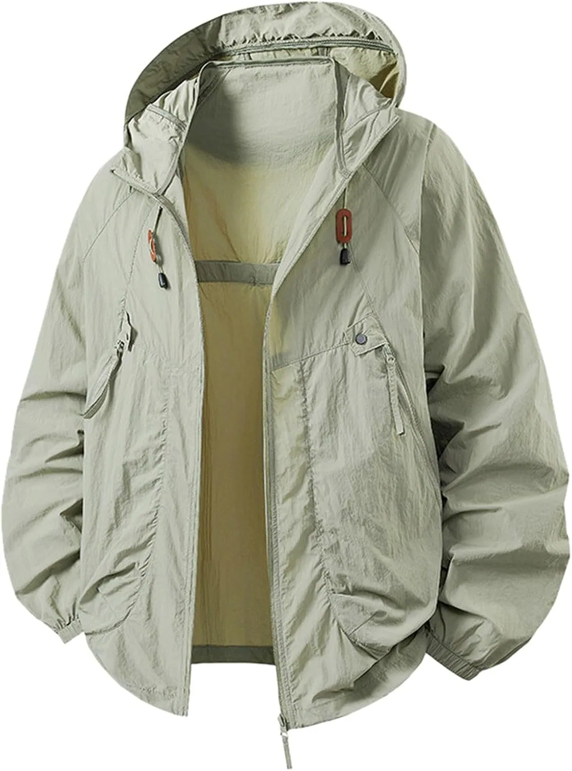 Мужская легкая куртка с капюшоном, Polyester, Long, Solid, светло-зелёный