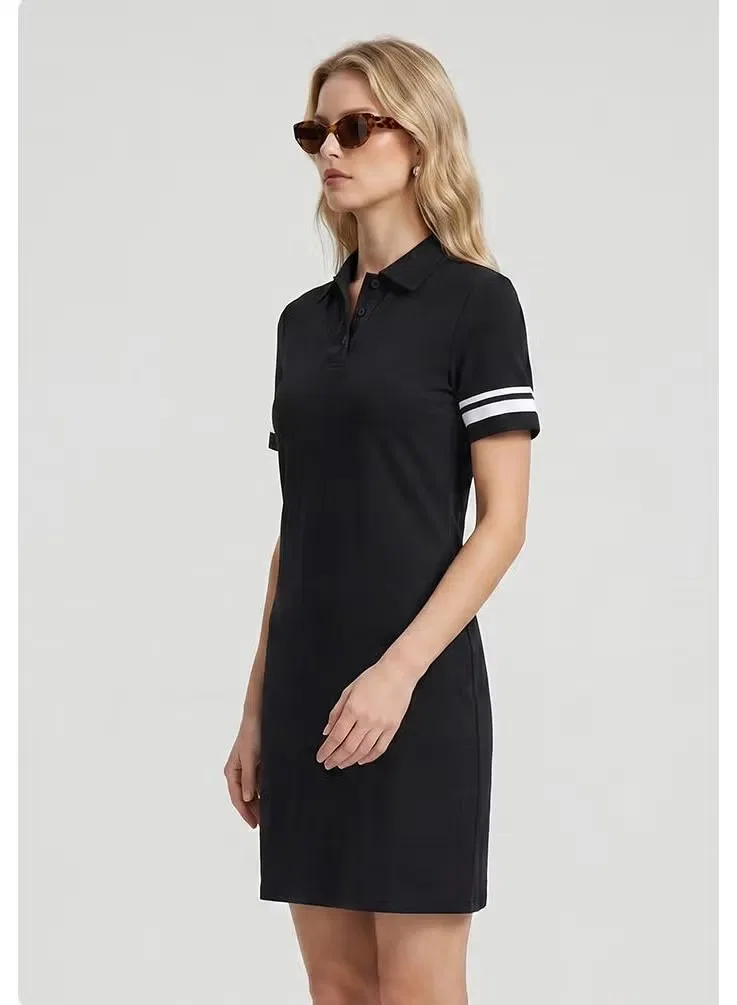 Платье-поло с полосатыми манжетами Zara, черный — фото 3