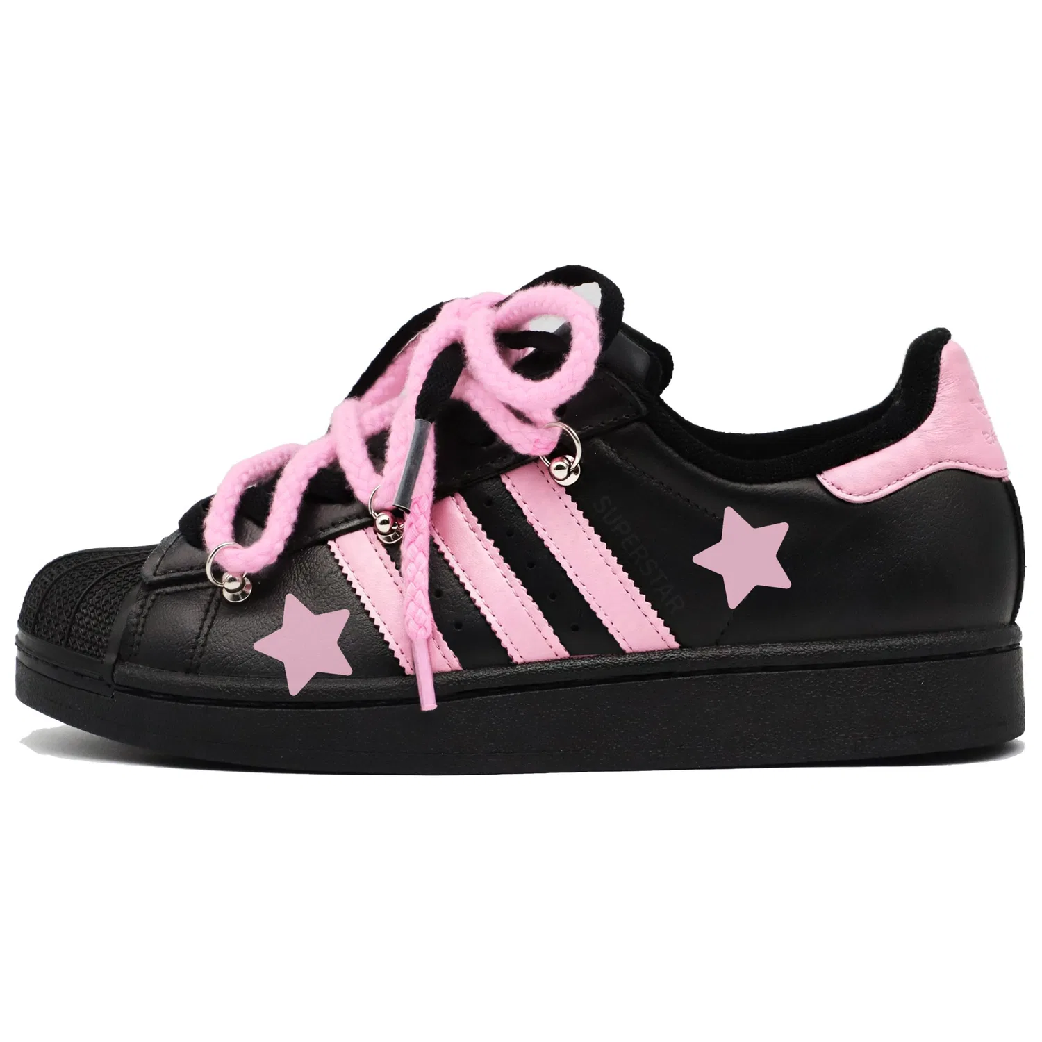 Детские кожаные кроссовки-скейтбординг с низким верхом Superstar 2 Adidas Originals, Black Pink