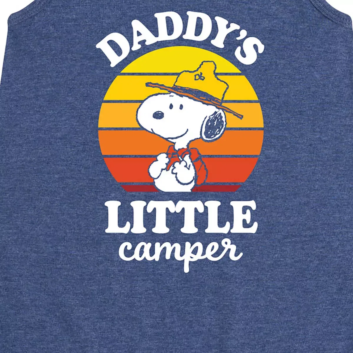 Детское платье-трапеция без рукавов с принтом Daddy's Little Camper Peanuts, Heather Navy — фото 2